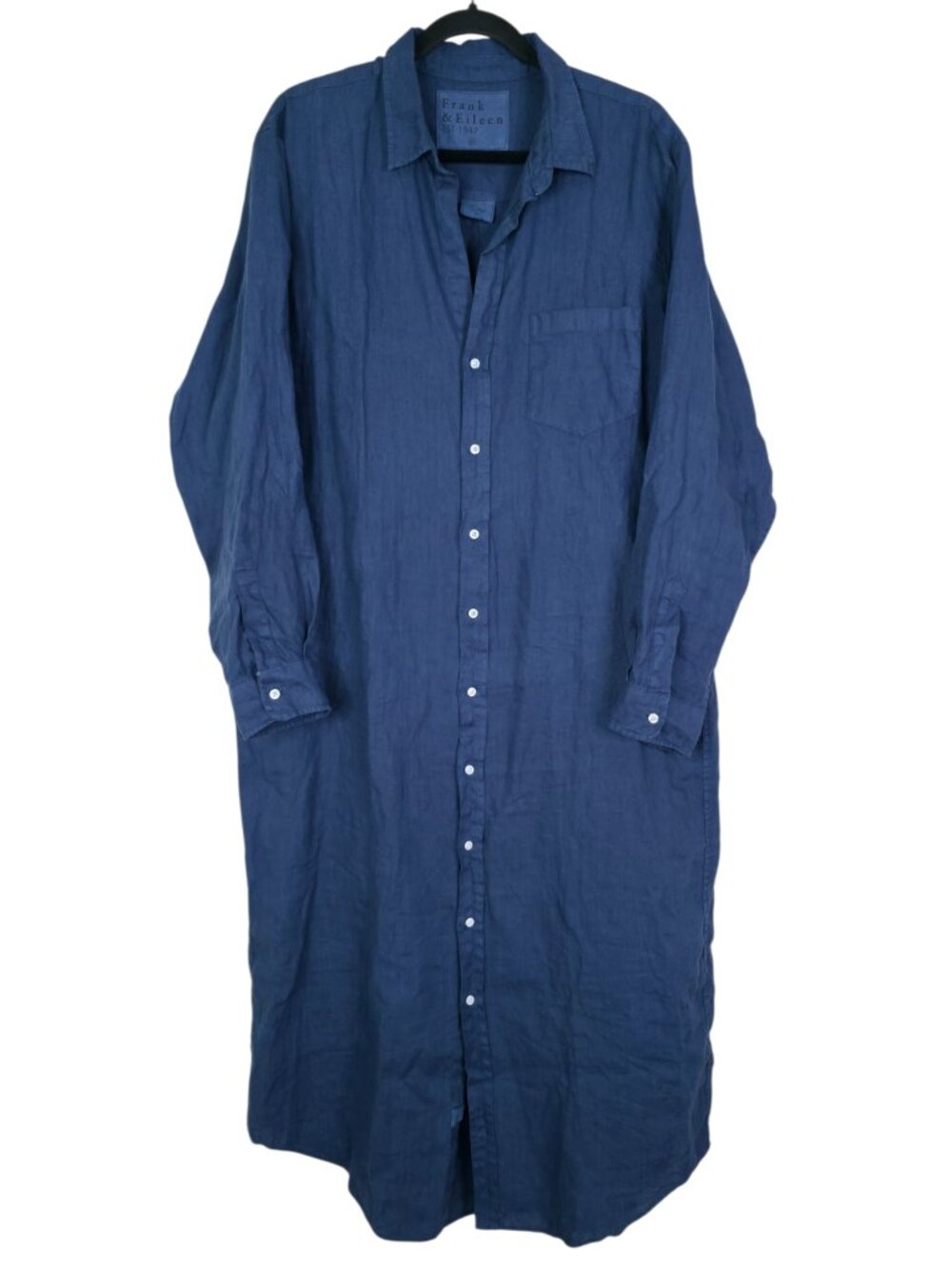 Frank & Eileen Rory Dress Navy Blue Washed Linen Maxi Shirtdress Size XL - Picture 3 of 10